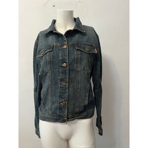 Vintage Moschino rustic side button sleeve cotton stretch denim Jacket, Size 12,